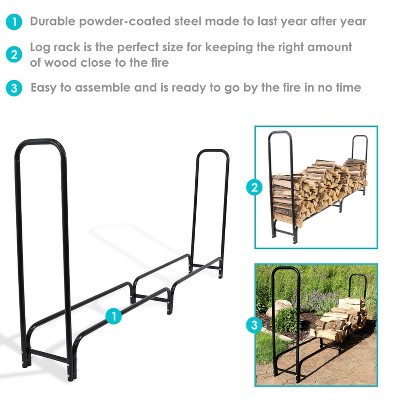 8-Foot Black Powder-Coated Steel Firewood Log Rack