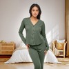ADR Women's Pajamas Set, Soft Ribbed Knit Waffle Pajamas Lounge Set, Long Sleeve Drop Shoulder V-neck Top and Leggings PJ Pants - 4 of 4