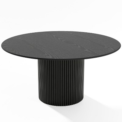Dovelina 60" Modern Round Dining Table Black Wood Dining Room Table for ...