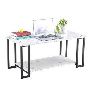 Kumasinova Coffee Table for Living Room,Storage Coffee Table with Marble Tabletop and Shelf,Rectangle Center Table for Dining Room,Resterant - 1 of 4