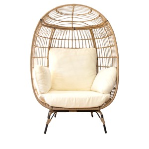 Barton Oversized Wicker Egg Chair Indoor/Outdoor Patio Lounger With Seat Cushion, Beige/White - 1 of 4