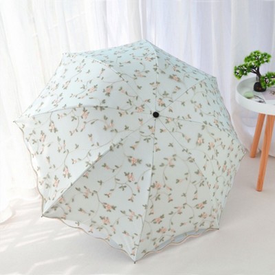 BEAFUP Embroidered Double Layer Lace Umbrella -Sun Protection, Compact 3-Fold Design for Women,Lightweight & Durable for Rainy/Sunny Days
