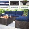 6 Pieces Outdoor Patio Furniture Set, Wicker Patio Conversation Set Sectional Sofa, Patio Sofa with 5 Navy Blue Seat Cushions and 1 Glass Coffee Table - 4 of 4