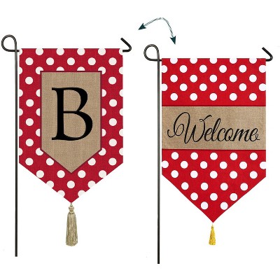 Evergreen Polka-Dot Welcome Monogram B Burlap Garden Flag