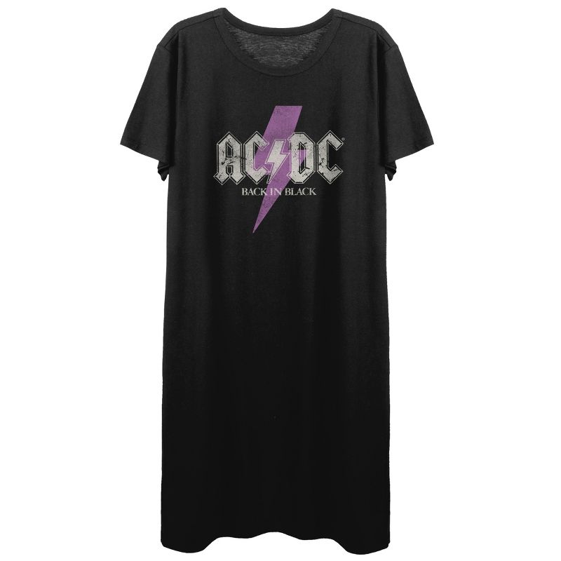 AC/DC Back To Black Purple Logo Women's Black T-Shirt Dress, 1 of 3