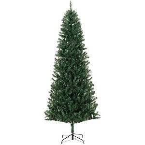 HOMCOM 8 FT Tall Unlit Slim Fir Artificial Christmas Tree with Realistic Branches, and 1168 Tips, Green - 1 of 4