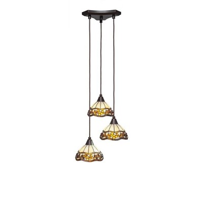 Toltec Lighting Europa 3 - Light Pendant in  Dark Granite with 7'' Roman Jewel Art Glass Shade