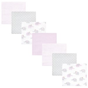 Hudson Baby Infant Girl Cotton Rich Flannel Receiving Blankets Bundle, Lilac Elephants, One Size - 1 of 4