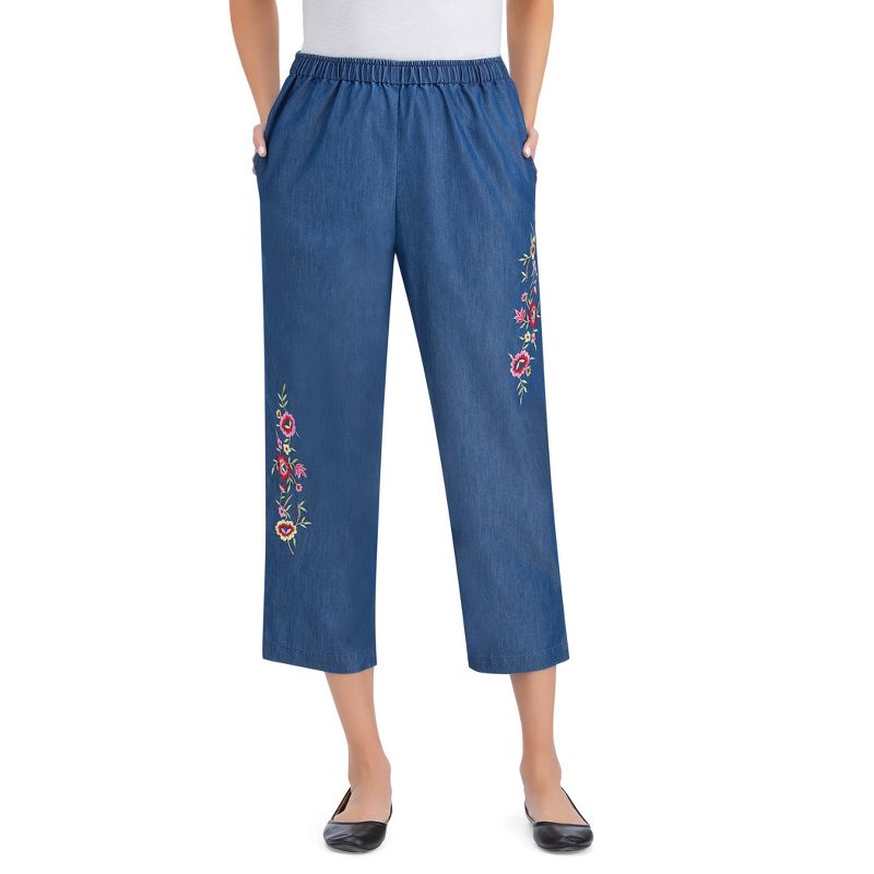 Collections Etc Embroidered Denim Capri Pants, 1 of 6