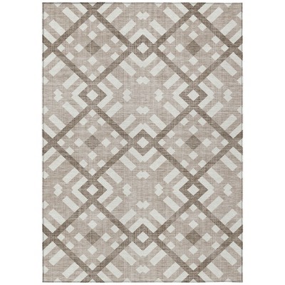 Taupe Brown And Ivory Geometric Washable Indoor Outdoor Area Rug