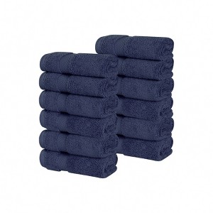 Zero Twist Cotton Solid Chevron Dobby Border Super Soft Face Towel Washcloth Set of 12 by Blue Nile Mills - 1 of 4