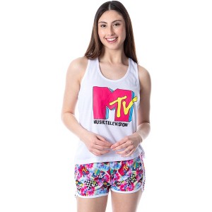 MTV Womens' Music Television Logo Sleep Pajama Set Short Tank Top Multicolored - 1 of 4