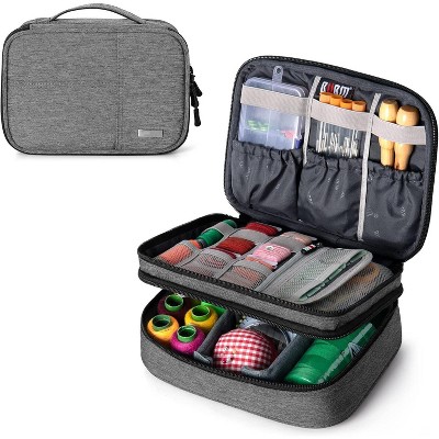MaseiKar Double Layer Sewing Organizer with Detachable Dividers, Sewing Supplies Organizer for Sewing kits (BAG ONLY), Denim Gray