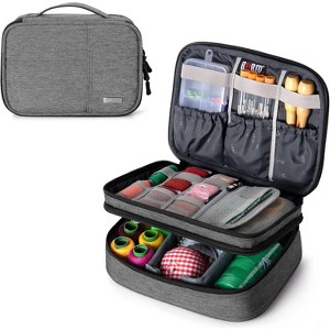 MaseiKar Double Layer Sewing Organizer with Detachable Dividers, Sewing Supplies Organizer for Sewing kits (BAG ONLY), Denim Gray - 1 of 4