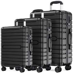 SKONYON 3 Piece Hardside Luggage Set Suitcase Set with Spinner Wheels and TSA Lock, Black - 1 of 4