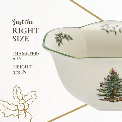 Spode Christmas Tree Hexagonal Ceramic Nut Bowl, 7.5 Inch