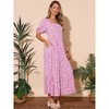 INSPIRE CHIC Women's Summer Floral Puff Short Sleeve Square Neck Boho Casual Pockets Tiered Midi Dress - 2 of 4
