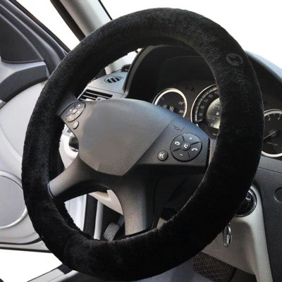 Fluffy steering wheel on sale cover black