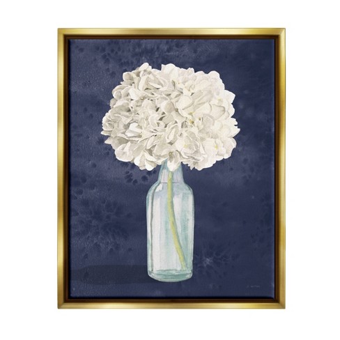 Stupell Industries White Floral Bouquet In Bottle Blue Painting Gold