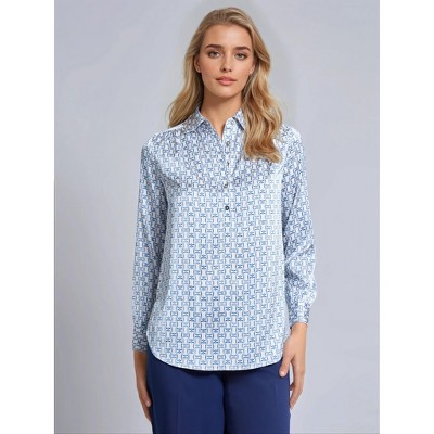 Jones New York Long Sleeve Collared Popover Blouse