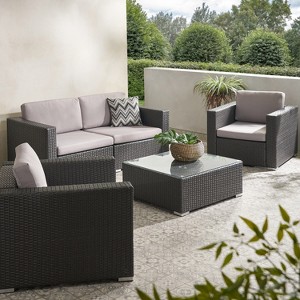 Christopher Knight Home Santa Rosa Outdoor Wicker 4 Seater Chat Set with Cushions - 1 of 4