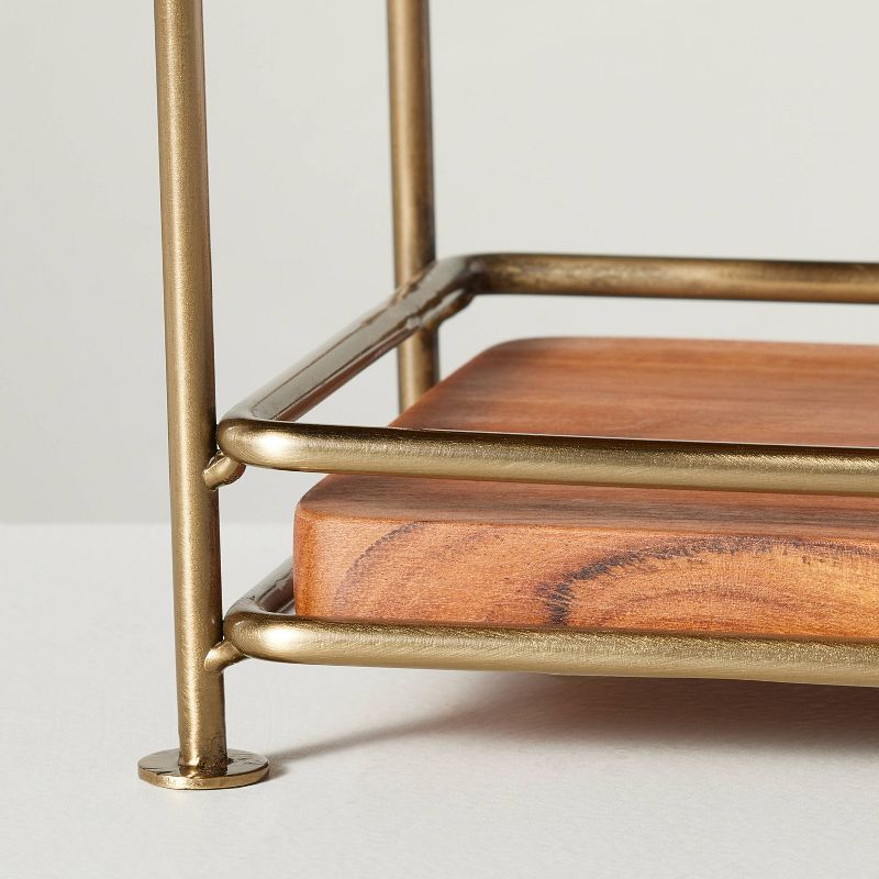 Tiered Wood &#38; Brass Rectangular Serving Stand - Hearth &#38; Hand&#8482; with Magnolia, 4 of 5