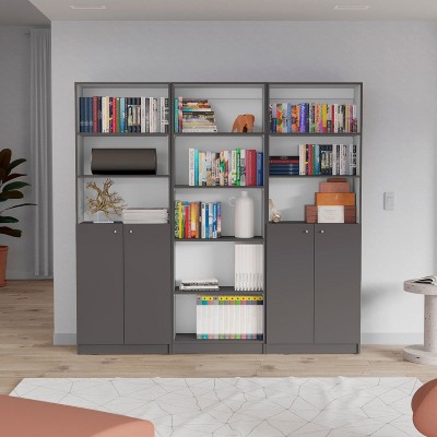 NicBex Bookcases for Living Room 2 Piece Bookcase Set 42" Wide Storage Cabinet Bookshelf with 8 Shelves and 2 Doors for Home Office and Bedroom