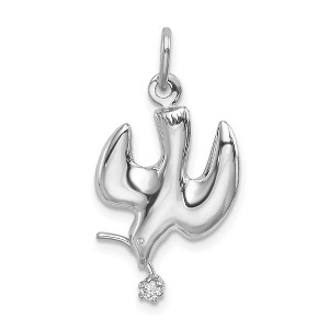 Black Bow Jewelry Sterling Silver and Cubic Zirconia Polished Dove with Branch Pendant - 1 of 4