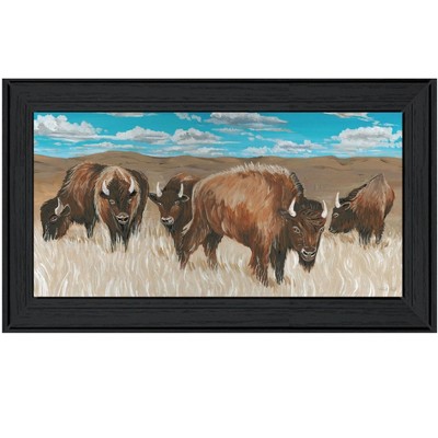 HomeRoots Bison Herd Black Framed Print Wall Art