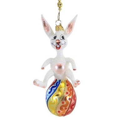 Morawski 6.25" White Bunny On Decorated Egg Ornament Easter Sprind  -  Tree Ornaments