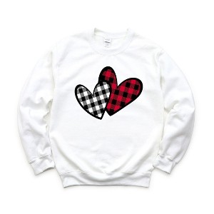 Simply Sage Market Women's Graphic Sweatshirt Buffalo Plaid Hearts - 1 of 3