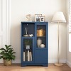 GlasFlength Decorative Storage Cabinets Modern Glass Door Cabinet with Adjustable Shelves for Living Room Bedroom, Blue, 25.6"*11.8"*39.4" - 3 of 4