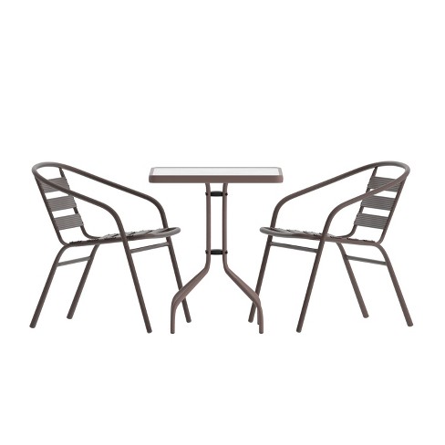 Flash Furniture Lila 23.5'' Square Glass Metal Table with 2 Metal Aluminum Slat Stack Chairs - image 1 of 4