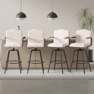 VECELO Bar Stools with Backs & Arms Set of 2, Counter Height Barstools Set with Tufted Upholstery & Footrest Ring, White/Brown - 1 of 4