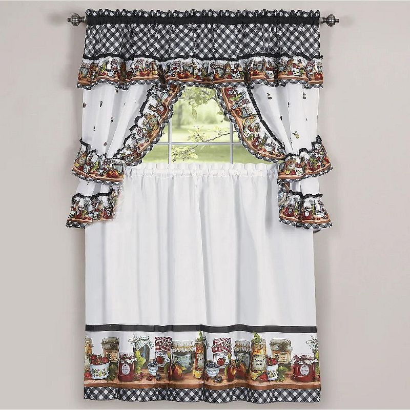 GoodGram Mason Jars Cottage Style Country Farmhouse Cafe Kitchen Curtain Swag & Tiers Set, 3 of 4