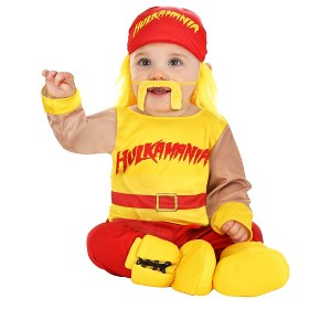 HalloweenCostumes.com Infant Hulk Hogan Costume Yellow Shirt, Pants, Bandana Hat, Booties Baby Hulk Hogan Outfit - 1 of 4