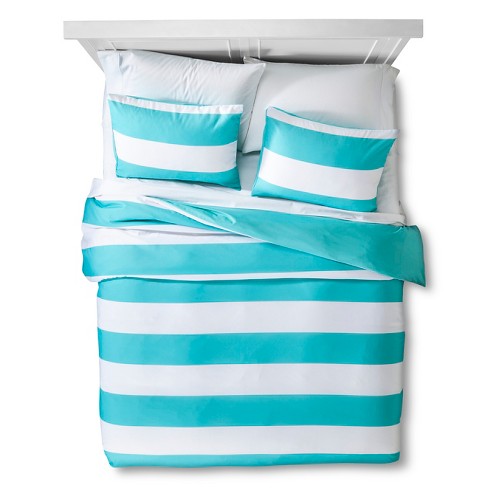 Turquoise Rugby Stripe Duvet Cover Set King Room Essentials