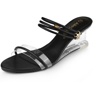 Allegra K Women's Rhinestone Open Toe Low Wedges Clear Heel Sandals - 1 of 4