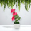 Unique Bargains Artificial Plants 3-Rose Square Pot Arrangement Plastic 2.95"x2.95"x9.84" 1 Pcs - 2 of 4