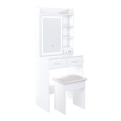 GlasFlength Vanity Tables Makeup Vanity Desk Large Vanity Table Dressing Table with Square Mirror for Bedroom, White, 23.62"*14.17"*53.74"