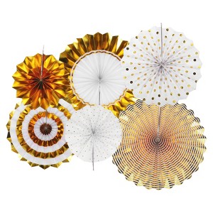 Unique Bargains Round Pattern Decoration Hanging Paper Fans Party Set 6 Pcs - 1 of 4