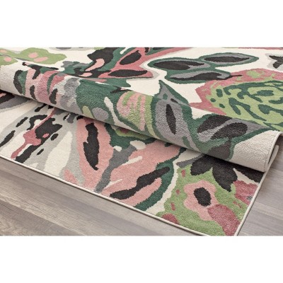 May Flowers 8' x 10' Ivory and Green Synthetic Floral Area Rug