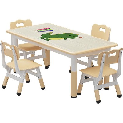 Height Adjustable Toddler Table with 4 Chairs Set, Non-Slip Legs,Graffiti Desktop Children Activity Table for Daycare Classroom Home
