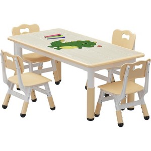 Height Adjustable Toddler Table with 4 Chairs Set, Non-Slip Legs,Graffiti Desktop Children Activity Table for Daycare Classroom Home - 1 of 4