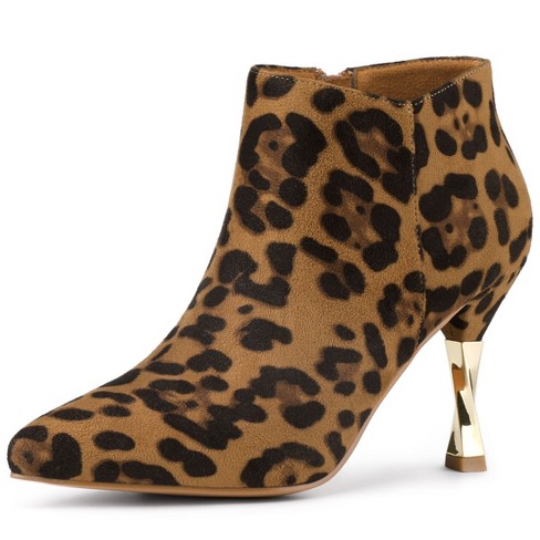 Allegra K Women's Pointed Toe Stiletto High Heels Ankle Boots Leopard 8.5 Target