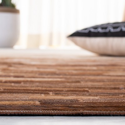 Ivory and Brown Hand-Knotted Geometric Cowhide Area Rug