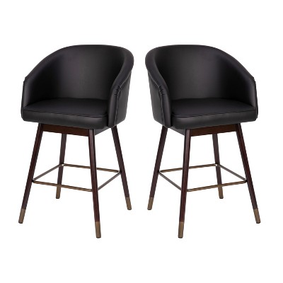 Emma and Oliver Upholstered Counter Height Dining Stool with Wood Frame - Set of 2