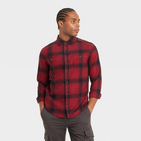 Men s Mid Weight Flannel Long Sleeve Button Down Shirt Goodfellow Co Carmine Red S