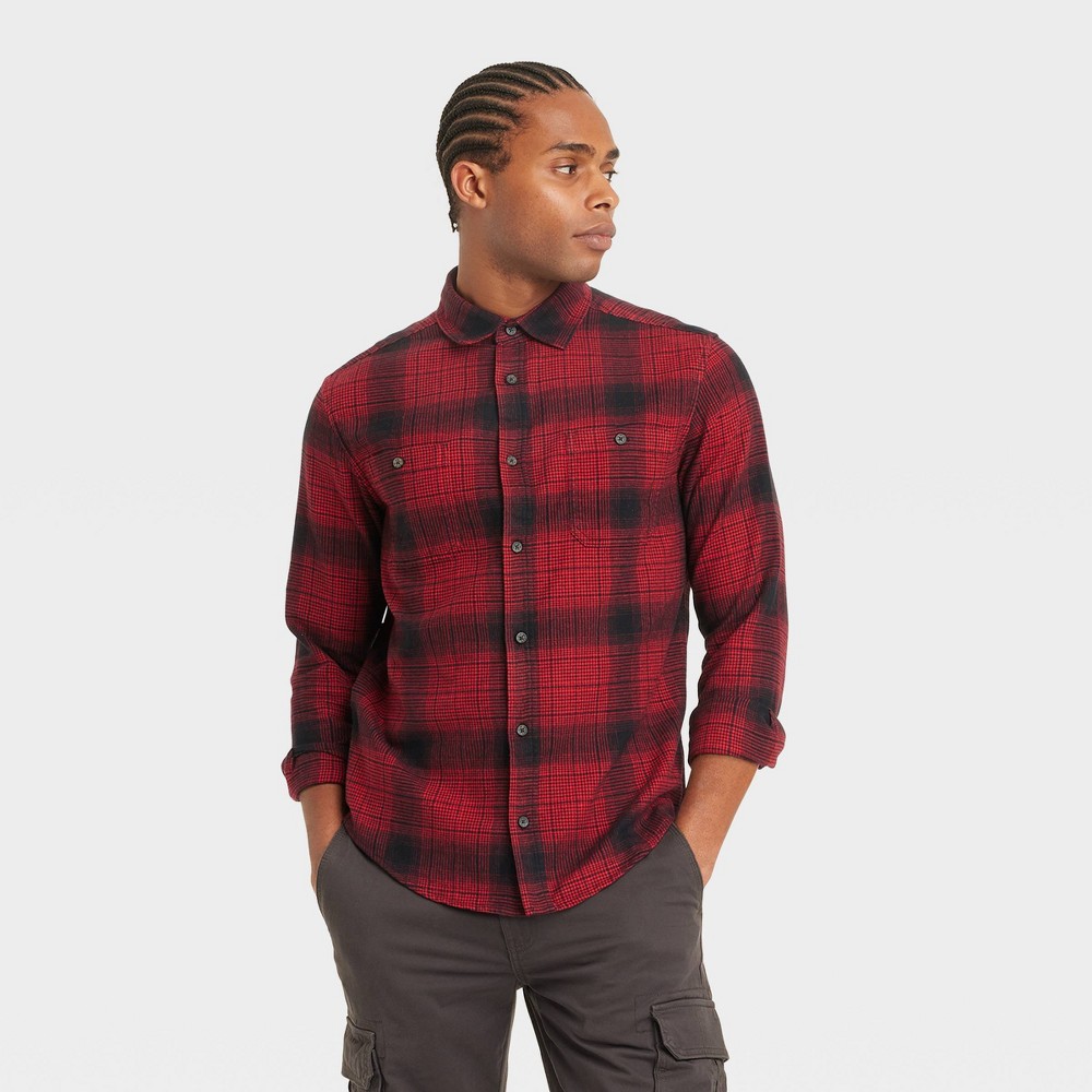 Men's Mid-Weight Flannel Long Sleeve Button-Down Shirt - Goodfellow & Co Carmine Red XL