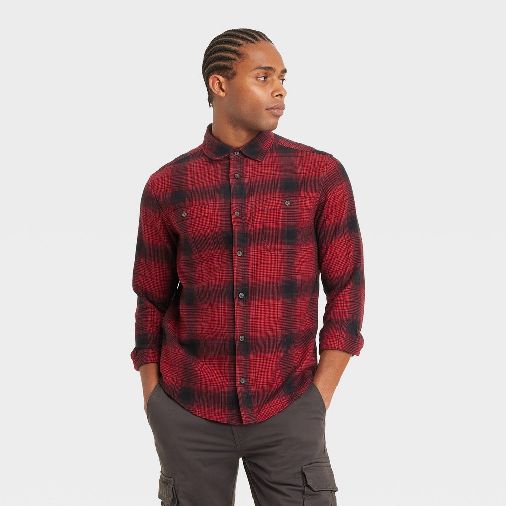 Men's Mid-Weight Flannel Long Sleeve Button-Down Shirt - Goodfellow & Co™ Carmine Red M